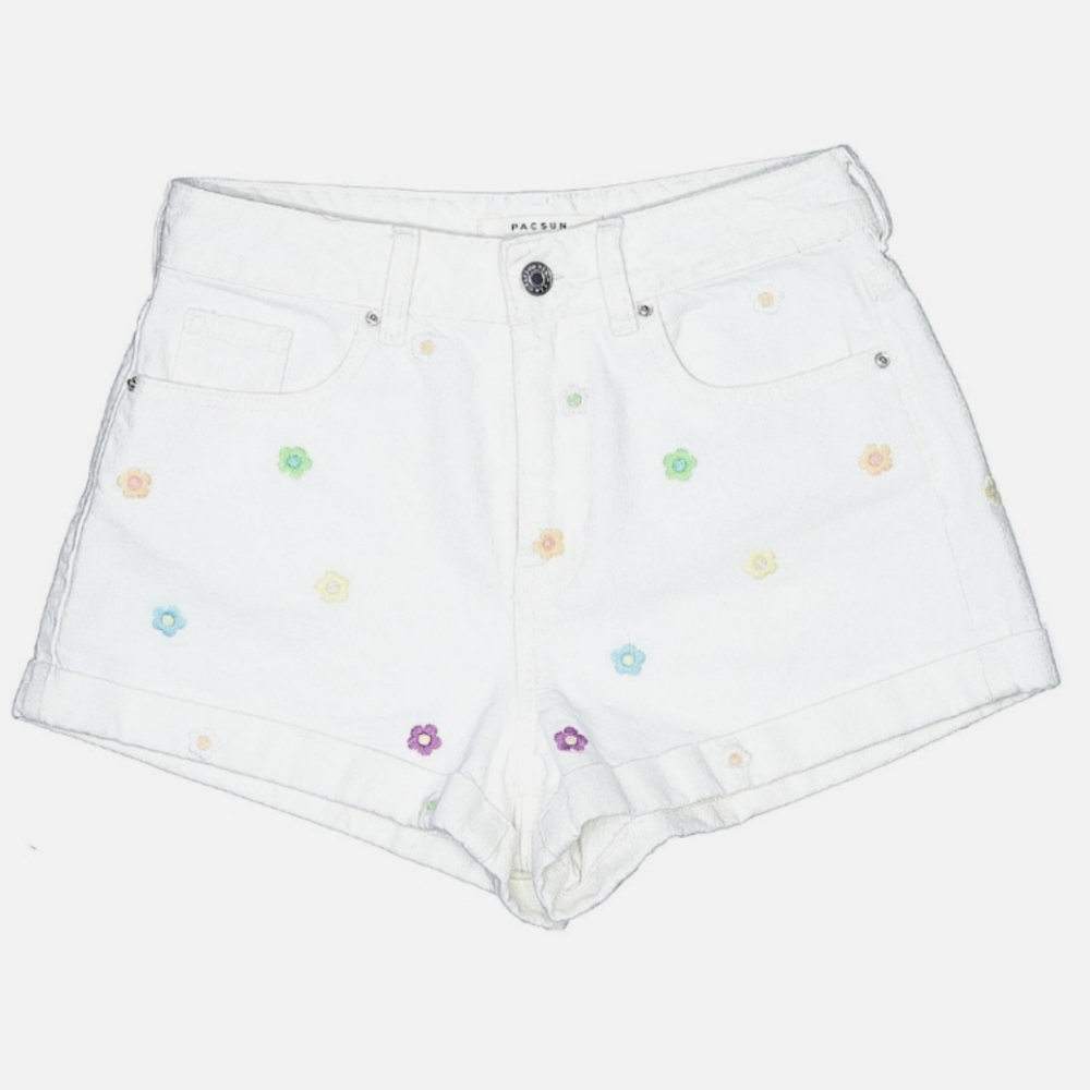 Pacsun floral white denim shorts